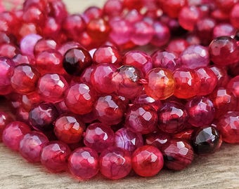 Agate 6 mm faceted round beads, agate bracelet beads, pink gemstone beads