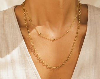 304 stainless steel chain, gold-plated, ion-plated beads, 46 cm x 60 cm, lobster clasp, basic necklaces
