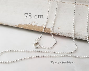 Kugelkette versilbert 78cm lang Fb. silber Halskette Karabinerverschluss fein Damenkette Halskette Perlenkette Anhängerkette Basiskette