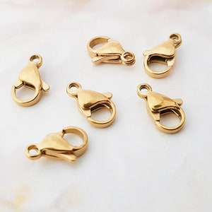 6 gold-plated stainless steel carabiners, clasps, chain clasp, snap fastener