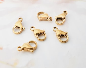 6 gold-plated stainless steel carabiners, clasps, chain clasps, carabiner clasps