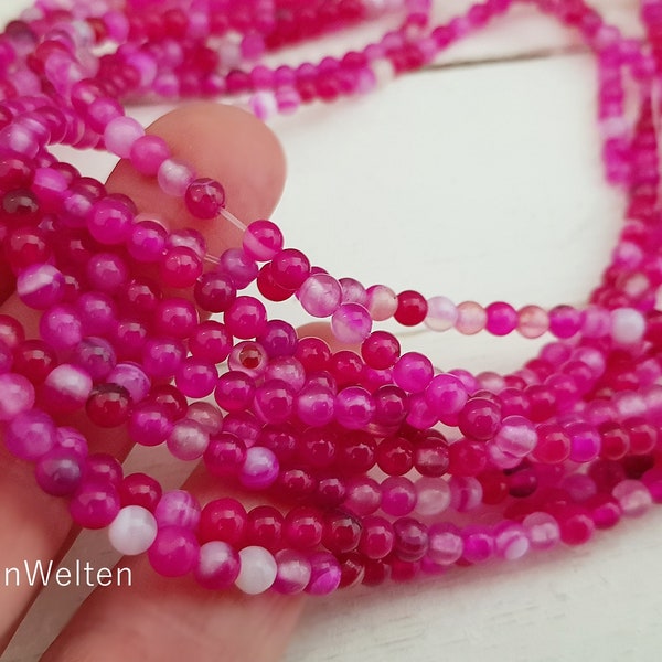 95 Achate 4mm pink Perlen rosa Achat-Perlen Strang