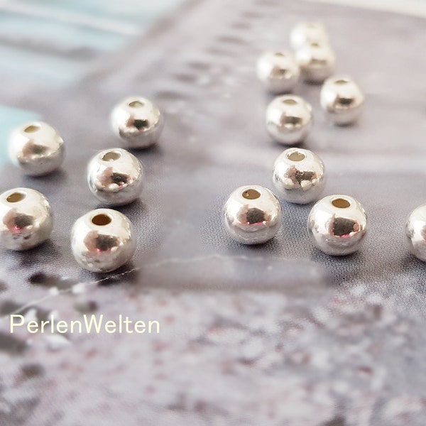 15 versilberte Metallperlen massiv Kugeln 6mm silber rund Kugelperlen zum Fädeln Perlen MP9 Spacer Zwischenperlen