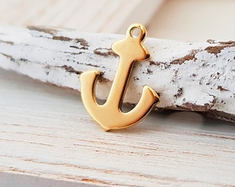 2 anchor stainless steel gold plated pendant charms