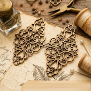 2 große Verbinder Ornamente Bronze Metall Zwischenstück Raute orientalisch Boho Vintage Style