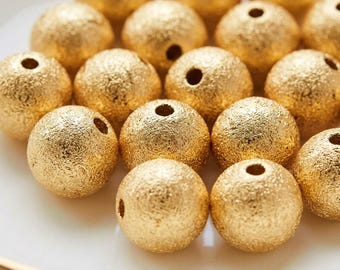 15 Stardust Beads 6 mm Brass Gold Plated Glitter Beads Round Metal Beads Spacer Beads Golden