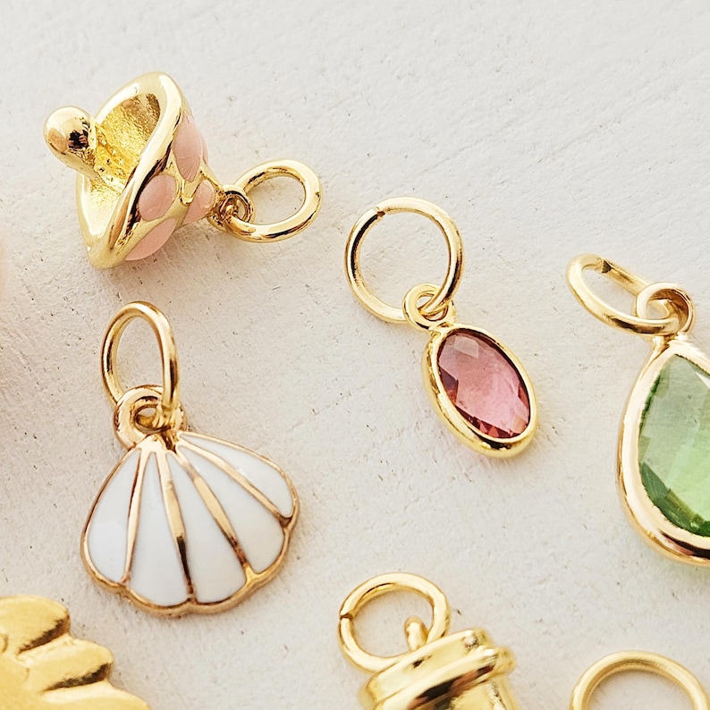 Charms vergoldet kleine Anhänger für Creolen Armbänder Eiffelturm Pilz böser Blick Seestern gold Blatt Süßwasserperle Muschel Tropfen Münze