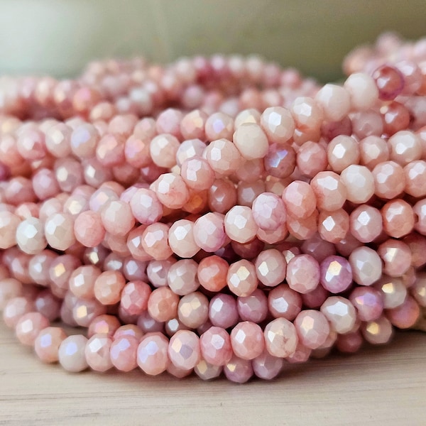 115 Kristallperlen 4mm, Glasperlen, Glasschliffperlen Strang Perlenmischung rosa rose