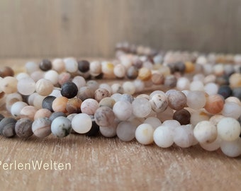 Perles d'agates perles d'agate de feuille de bambou mates naturelles 4 mm boules d'agate rondes crème abricot beige perles de bracelet en vrac pierres semi-précieuses