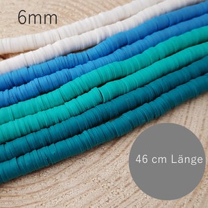 1 strand Katsuki beads polymer clay Heishi 6 mm 400 pieces discs petrol turquoise blue white disc beads