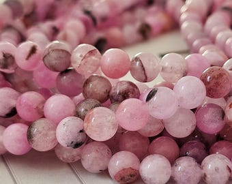 Natural cherry blossom jasper beads, strand 6 mm, 63 beads, 38 cm length, pink rose, round