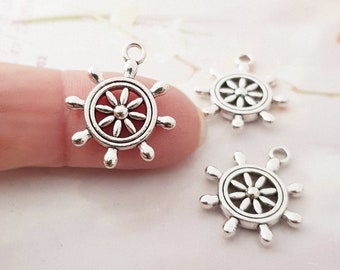 10 Steuerrad Charms Anhänger Steuer Seefahrt maritim Fb. silber