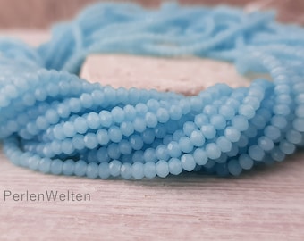 180 Glasperlen 3mm hellblau Glasschliffperlen Glasperle geschliffen klein Armbandperlen Glasperlen-Strang blau aqua