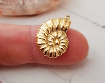 Edelstahl massiv Nautilus Anhänger vergoldet Charms Muschel Spirale 3D Schnecke