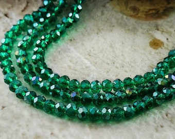 Strang Kristallperlen 6x5mm galvanisiert facettiert Fb. grün emerald Glasperlen geschliffen
