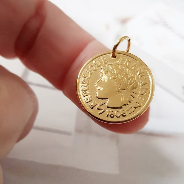 Münze Anhänger vergoldet Charms Münzen-Anhänger mit Öse Fb. gold Edelstahl