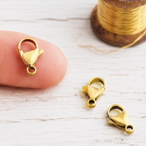 3 large gold-plated stainless steel carabiners 15 mm, clasps, chain clasp, carabiner clasp ion-plated