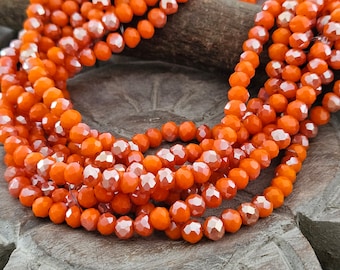 90 Glasschliffperlen 6mm x 4mm Fb. orange silber Rondelle facettiert Glasperlen Perlen geschliffen