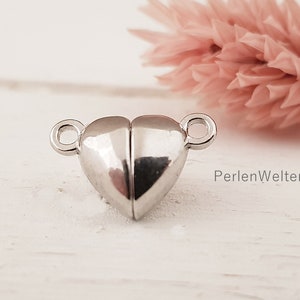 2x magnetic clasp heart clasp chain clasp color silver bracelet clasp magnet heart clasp metal clasp 3D with 2 eyelets