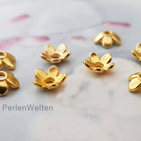 30 Perlkappen vergoldet Perlenkappen Endkappen Blumen Blumenkappen Blume Enden Perlenabschluss Perlenverbinder 6mm 8mm rund blumig golden