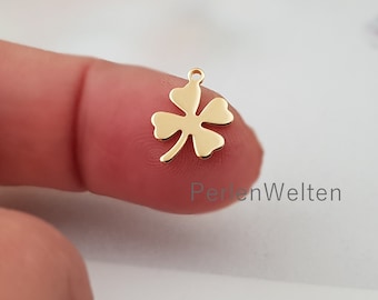 4x Cloverleaf Stainless Steel Gold Plated Pendant Charms