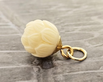 Lotus flower pendant, stainless steel with eyelet, natural white, three-dimensional lotus blossom, 3D charm, floral ball pendant
