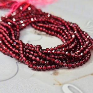 Garnet beads, strand, faceted gemstone beads, dark red, bracelet beads, 3 mm, garnet jewelry, DIY jewelry beads