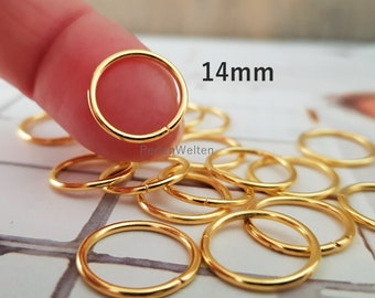 25 jump rings 14 mm gold plated open stable jump rings reinforced metal rings eyelets pendant rings