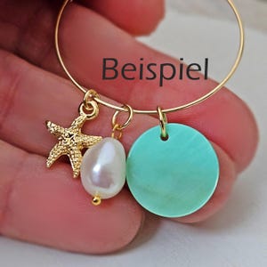 Charms vergoldet kleine Anhänger für Creolen Armbänder Eiffelturm Pilz böser Blick Seestern gold Blatt Süßwasserperle Muschel Tropfen Münze