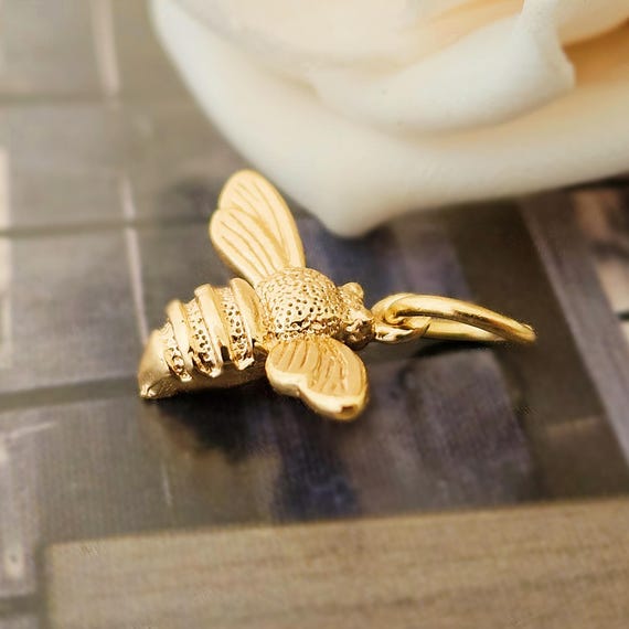 Biene Anhänger 18k echt vergoldet 3D mit Öse Charms Kettenanhänger Armbandanhänger golden plastisch Bienchen Frühling