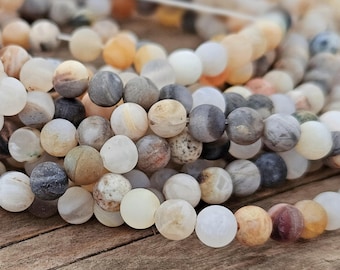 Agate 4 mm beads, natural matte, bamboo leaf agate beads, cream, apricot, beige, loose bracelet beads, semiprecious stones