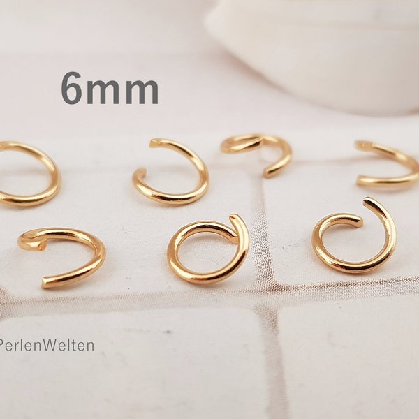 50 Binderinge Edelstahl 6mm vergoldet offen stabil Biegeringe Ringe Verbindungsringe rund Kreis