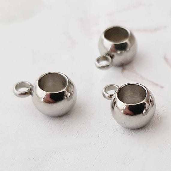 6 Metallperlen Edelstahl 6mm 5mm Öse Anhänger-Perlen Edelstahlperlen Fb. silber Collierschlaufen Anhängerschlaufen Anhängerperlen