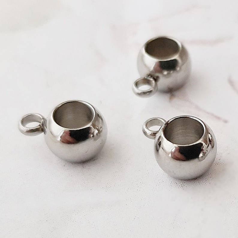 Metallperlen Edelstahl 6mm 5mm Öse Anhänger-Perlen Edelstahlperlen silber Collierschlaufen Anhängerschlaufen Anhängerperlen