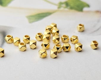 20x Metal Polygon Bead 3.5 mm Faceted Golden Spacer Beads Square Beads