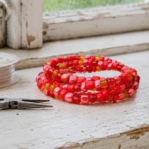 Perlen 4mm rot orange Glas 160 Stück Flames Perlenmischung Glasperlen Armbandperlen
