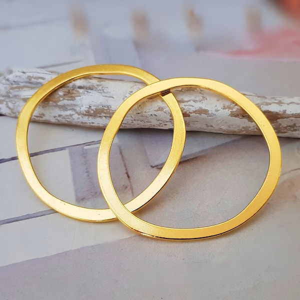 2 Ringe uneben Fb. gold XL Binderinge geschlossen Verbindungsringe Kettenringe 51mm Metallringe