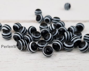 100 Perlen 6mm schwarz weiß Streifen Armband-Perlen