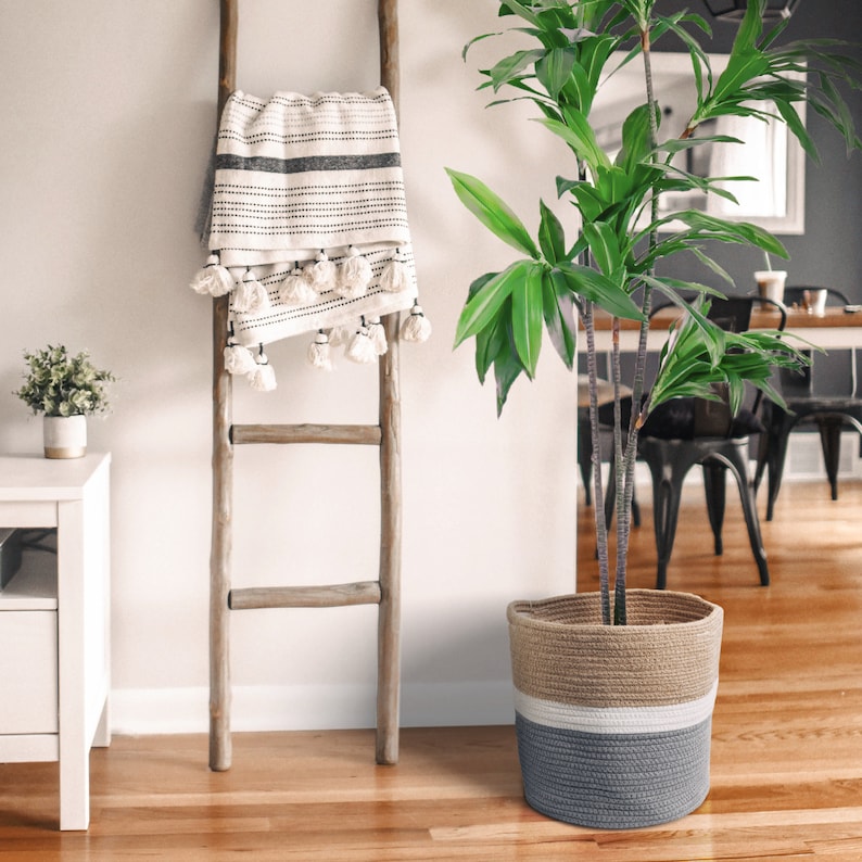 Hand Woven Cotton Rope Plant Basket 11x11 for Etsy