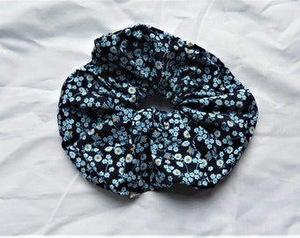 XXl Scrunchie HairBand Handmade Dark Blue with Flowers