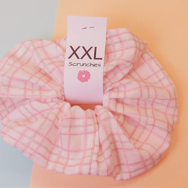 Scrunchie XXL Haarband groß Rosa Weiß Karriert