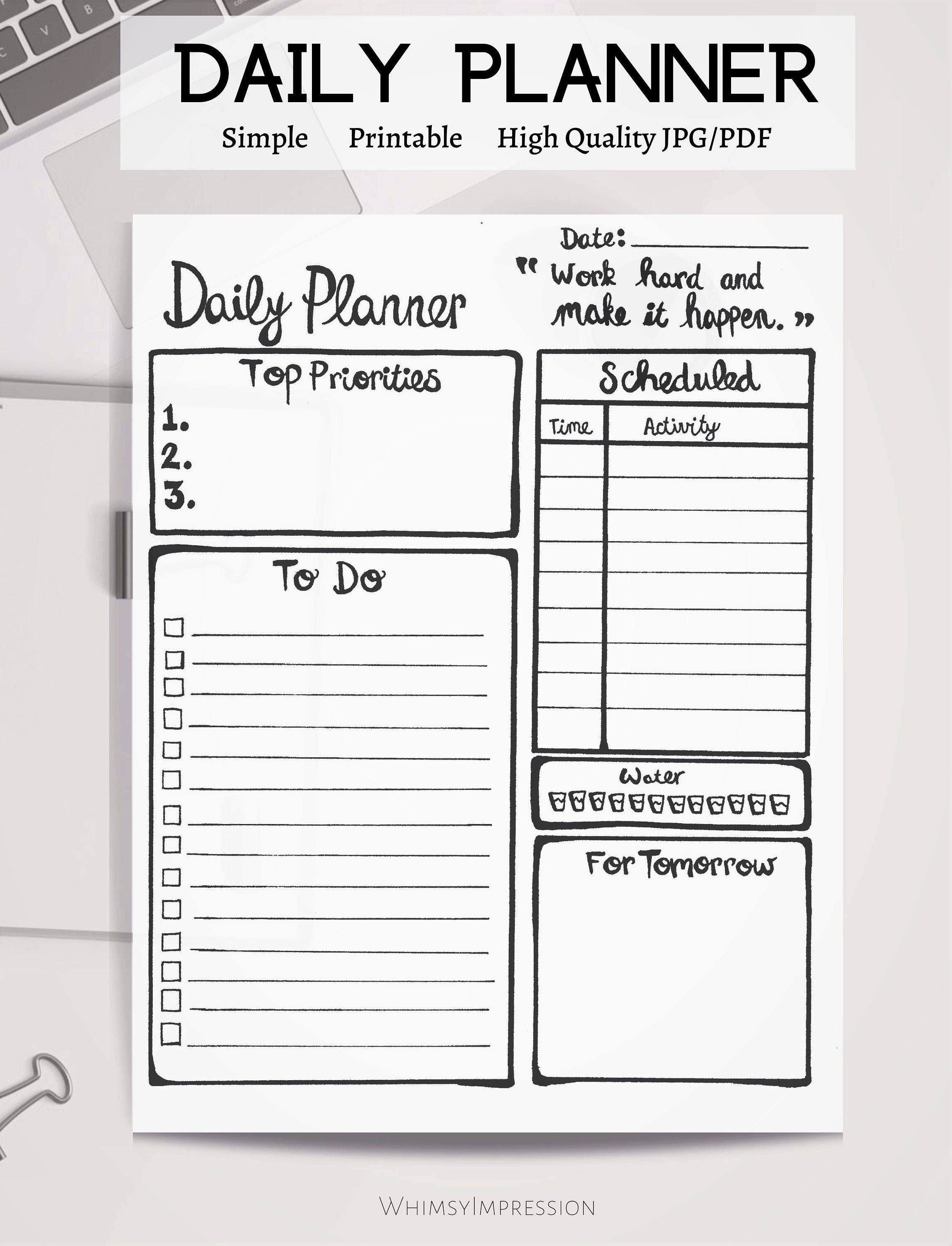 A Daily Planner Simple to Do List Organizer Downloadable 