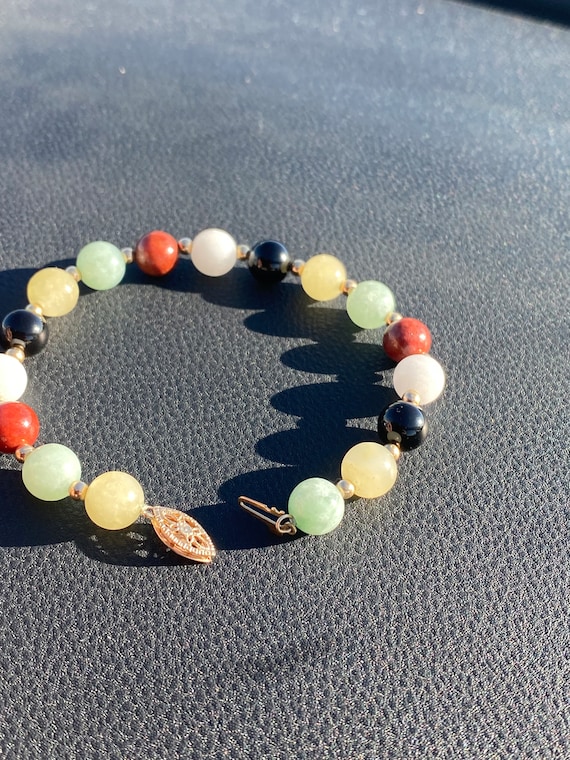 14K multi colored jade bracelet