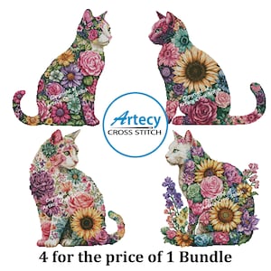Floral Cats Cross Stitch Patterns Bundle (PDF Download) by Artecy