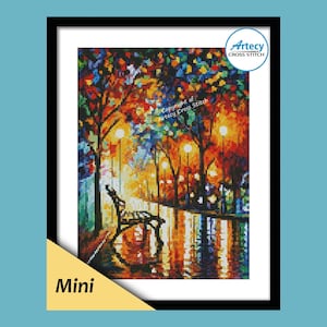 Mini Loneliness of Autumn Cross stitch pattern: Colorful Leonid Afremov Cross Stitch (PDF)