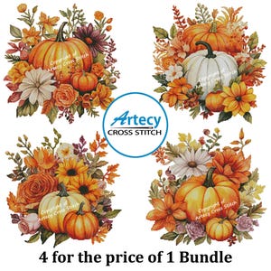 Bundle of 4 Autumn Arrangement Cross stitch patterns, fall cross stitch, counted cross stitch chart, cross stitch Pdf, Artecy Cross Stitch
