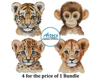 Baby Safari Animals Cross Stitch Pattern Bundle (PDF)