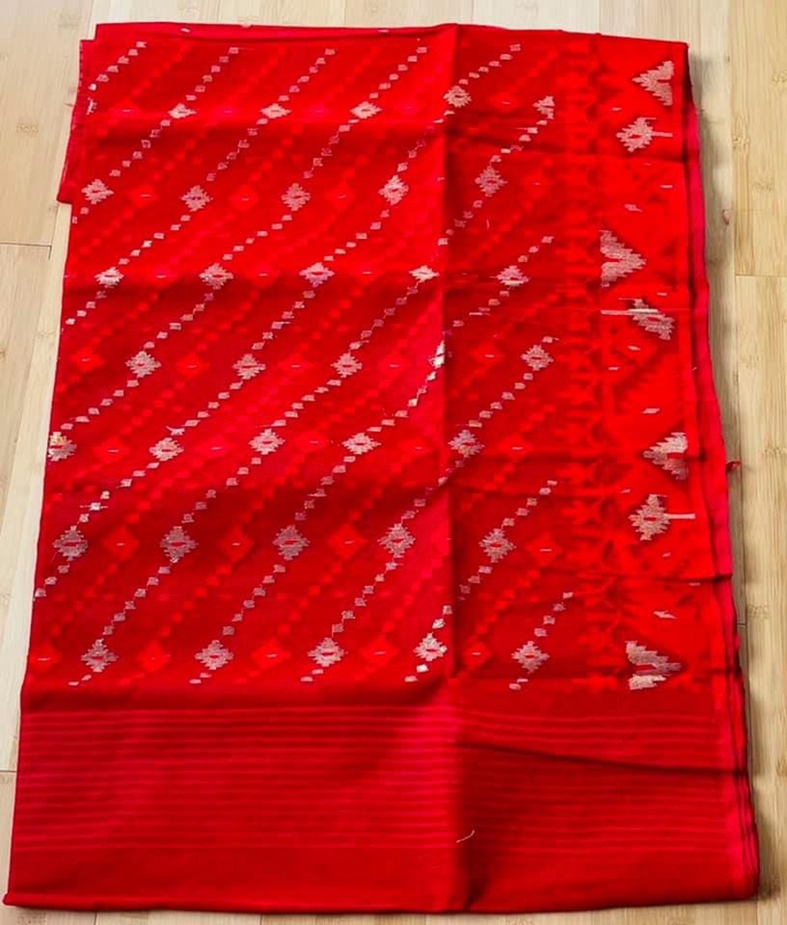 Handmade Muslin Dhakai Jamdani Half Silk Saree from Bangladesh | Etsy