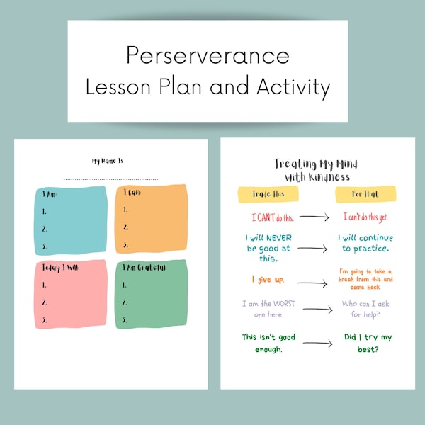 Social Emotional Learning Lesson-Resiliency and Perseverance Through Positive Thinking and Building Self-Esteem