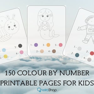 150 Color By Number Printable Pages for Kids - Instant Digital Download